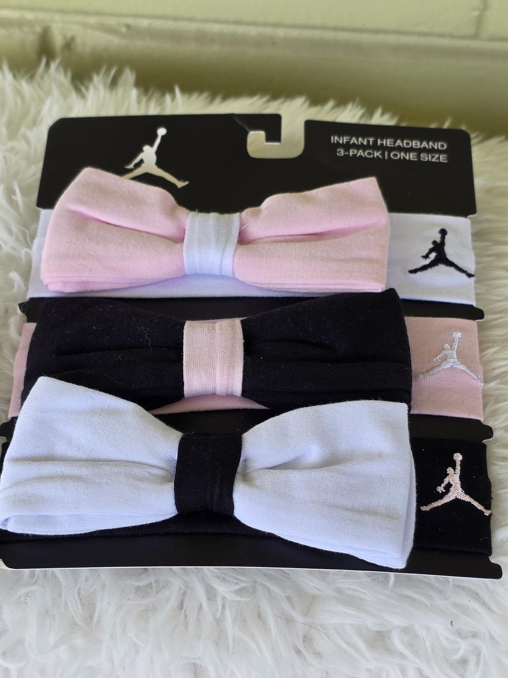 Jordan Infant Bow Headband 3-Pack in Pink, Black, White